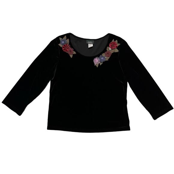 Vintage NWT Velvety Woman’s Blouse L/XL With 3D‎ Floral Embellishments at Collar - Picture 1 of 8